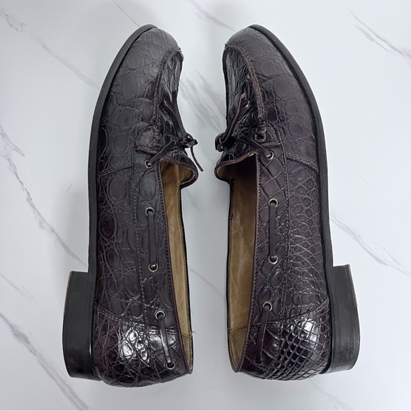 Zelli Italian Crocodile Loafers Brown Genuine Leather Tie Shoes Size 11 - Picture 6 of 11